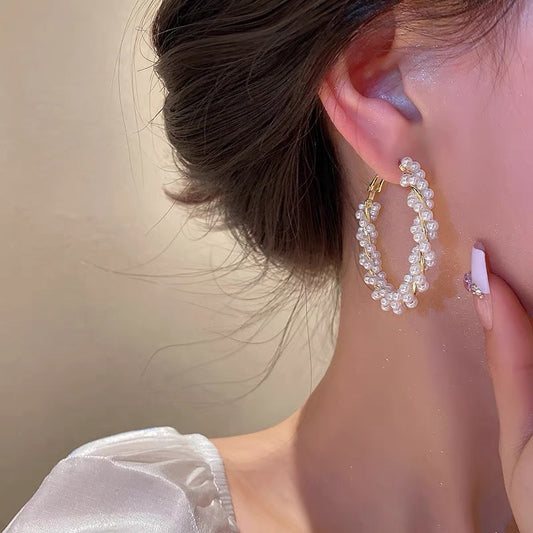 Women's Luxury Temperament Circle Pearl Trendy Ear Clip Niche Earrings
