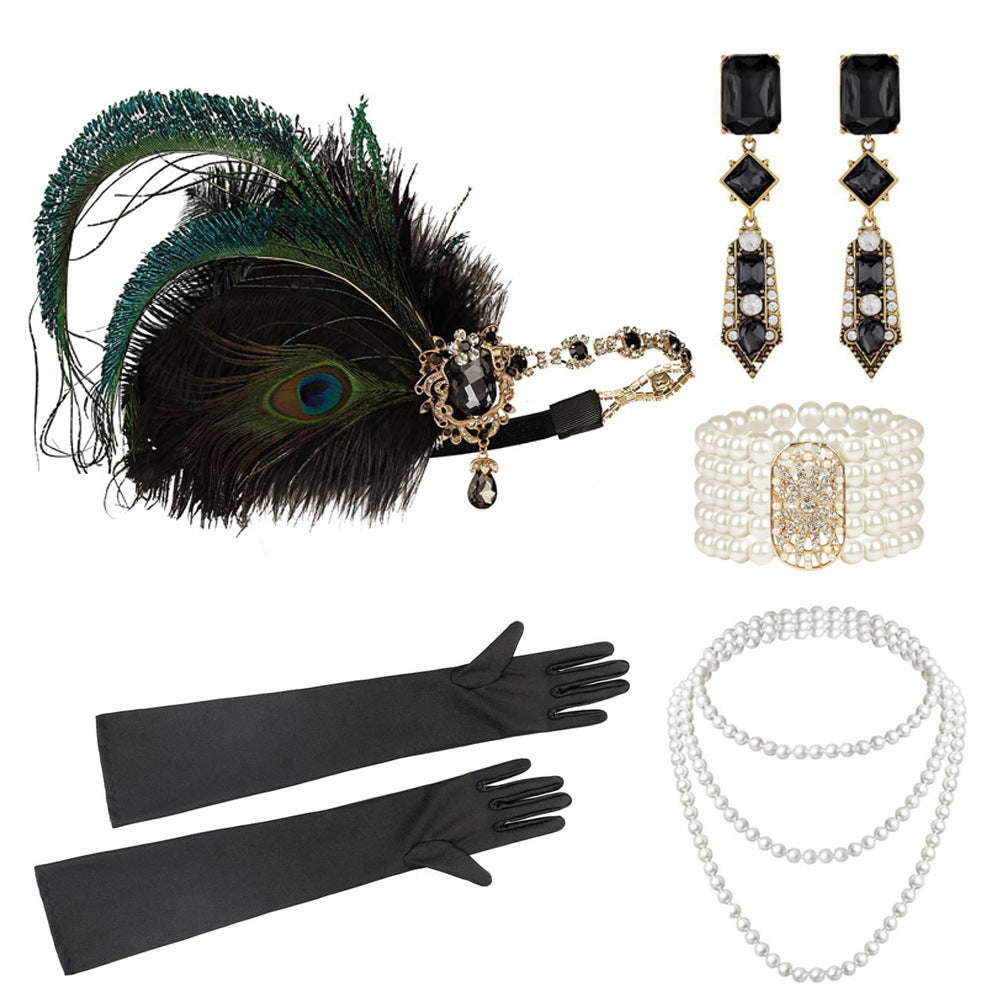 Red Feather Hair Band Masquerade Single Jewelry Set