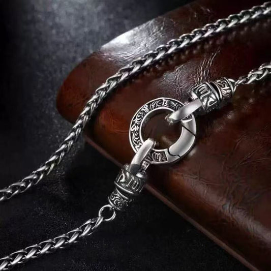 Women's & Men's Ethnic Style Double Circle Round Buckle Six Words Mantra Keel Necklace