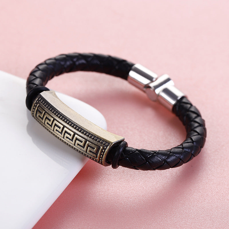 Men's Quality Vintage Weave Leather Rope Magnetic Bracelets