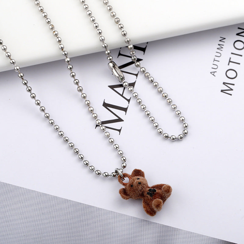 Women's Plush Bear Sweater Chain Long Clavicle Necklaces