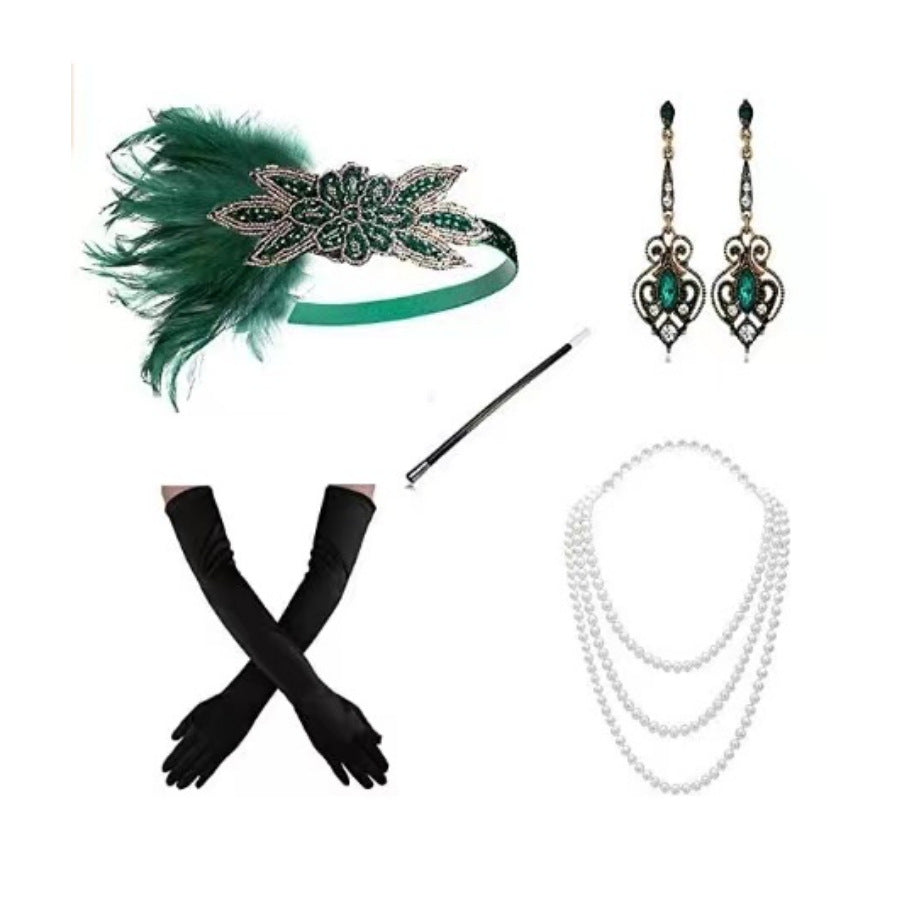 Red Feather Hair Band Masquerade Single Jewelry Set