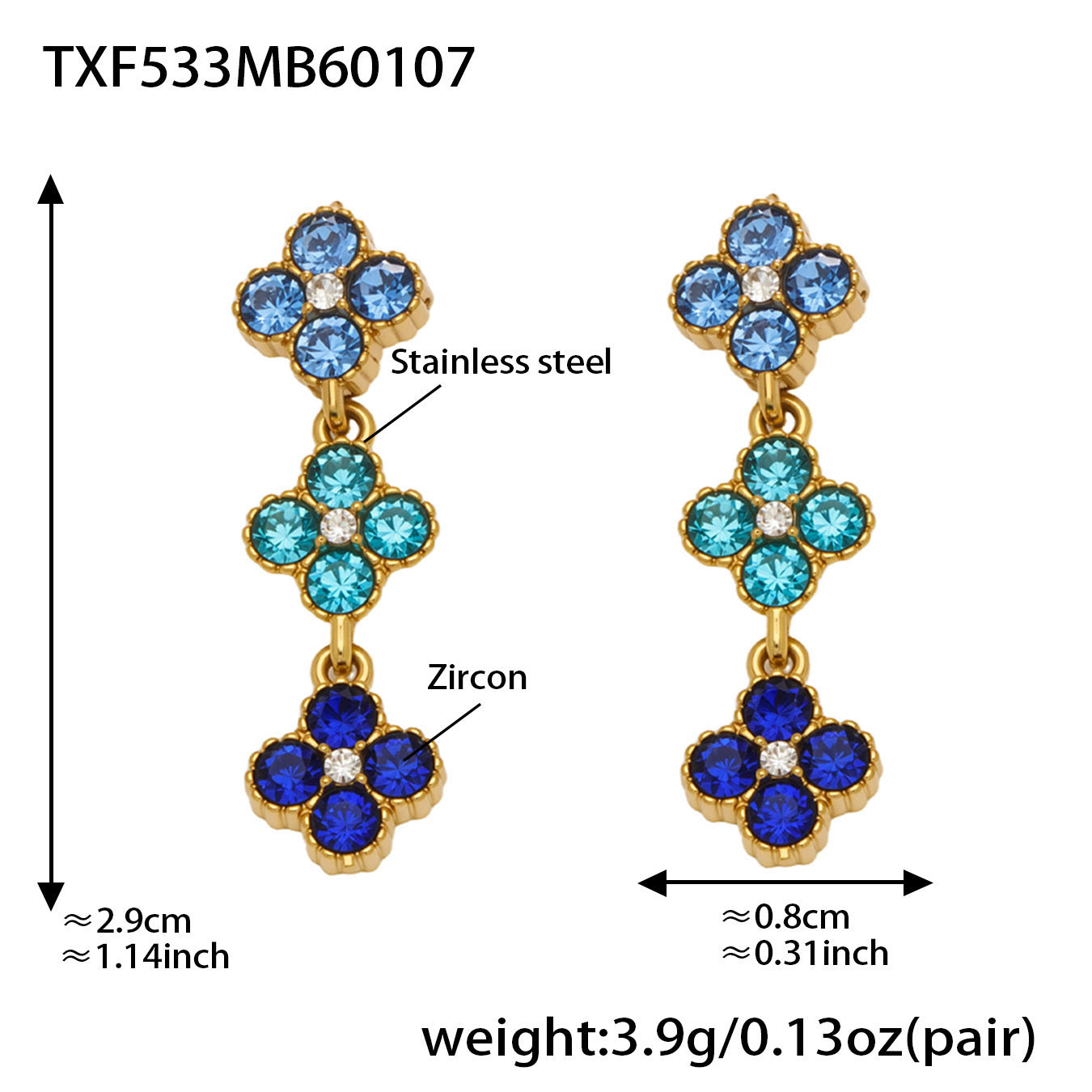 Elegant Color Inlaid Zircon Petal Clover Fashion Lady Jewelry Set