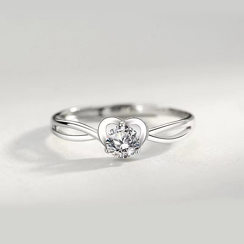 Women's Korean Style Elegant Heart-shaped Imitation Moissanite Design Light Luxury Couple Ring