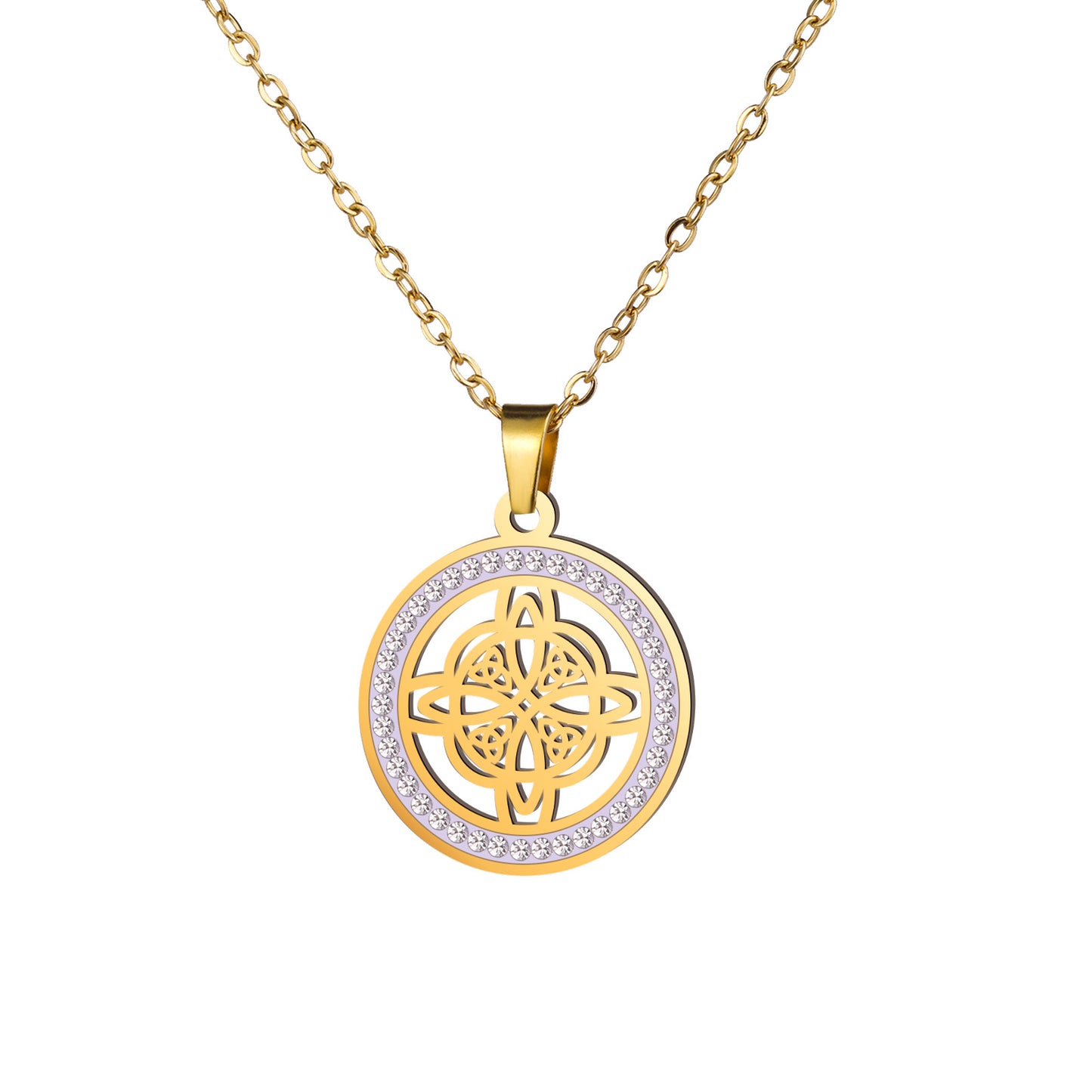 Witch Knot Stainless Steel Clear Zircon Round Charm Christmas Pendants