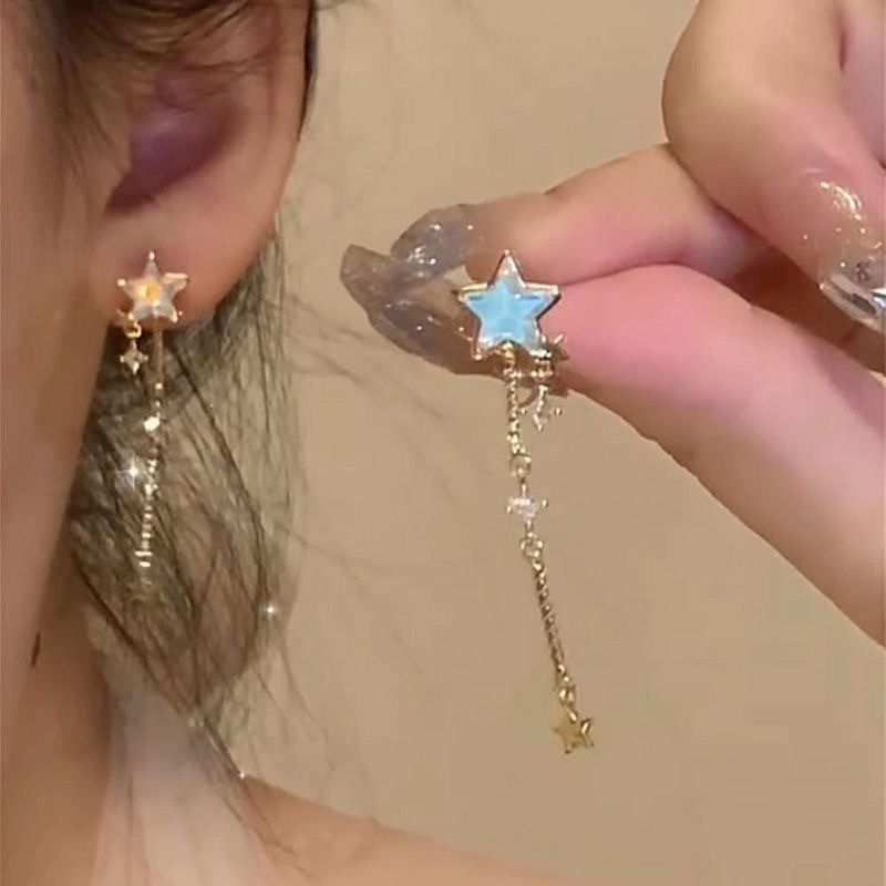 Fairy Tears Tassel Bow Zircon Female Earrings