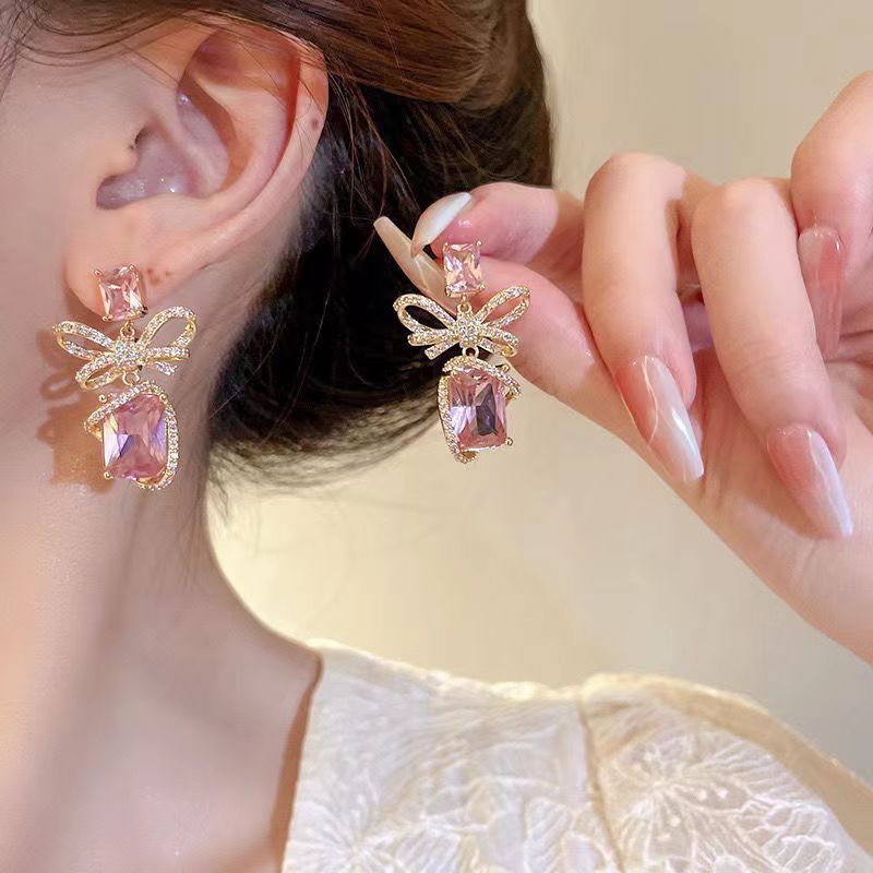 Women's Zircon Bowknot Square Niche Design Temperament Personalized Earrings