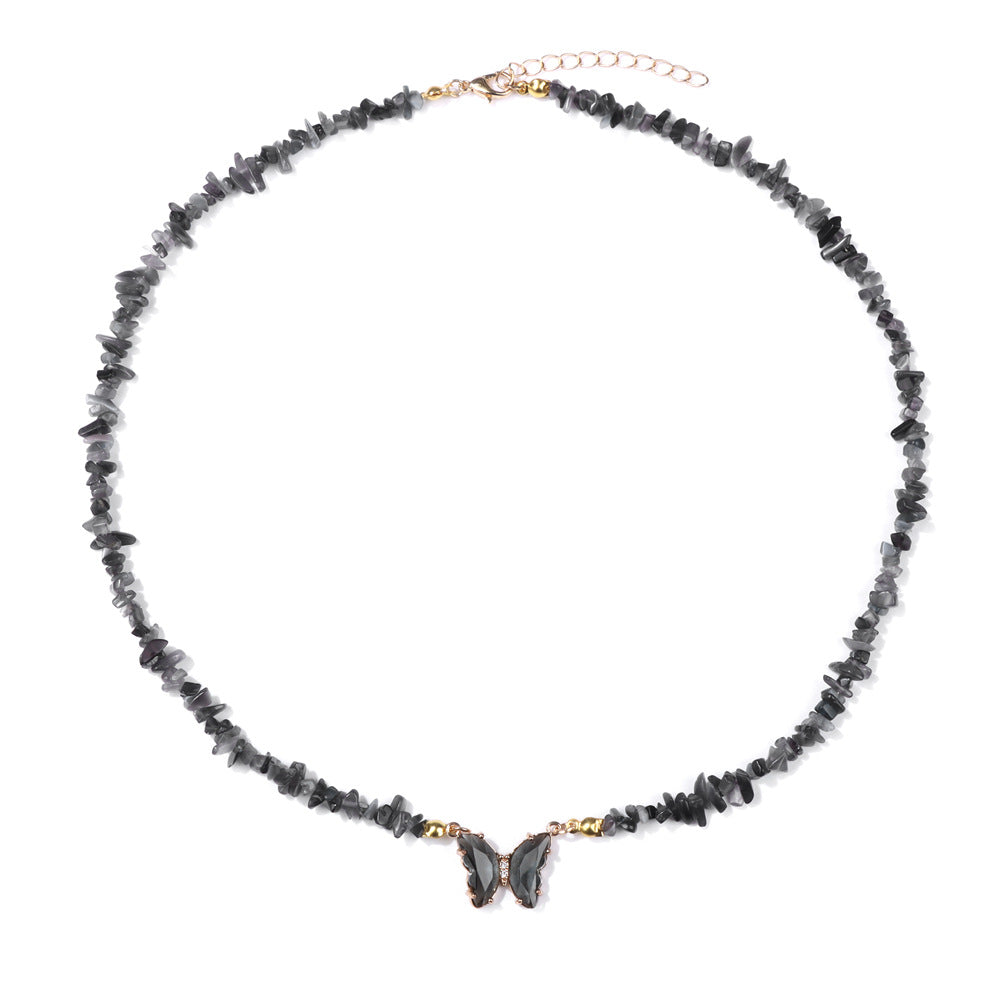 Women's Stone Gravel Beads Simple Butterfly Gem Necklaces