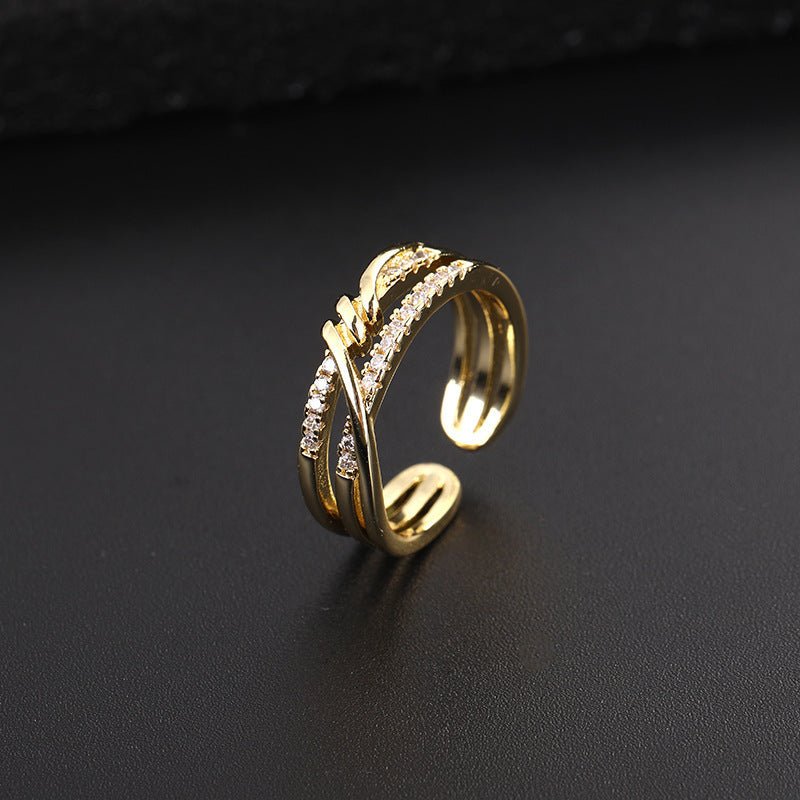 Women's Copper Zircon Electroplated Real Gold Open Index Ring
