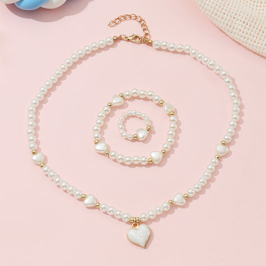 Sweet Loving Heart Imitation Pearl Fashion Jewelry Set