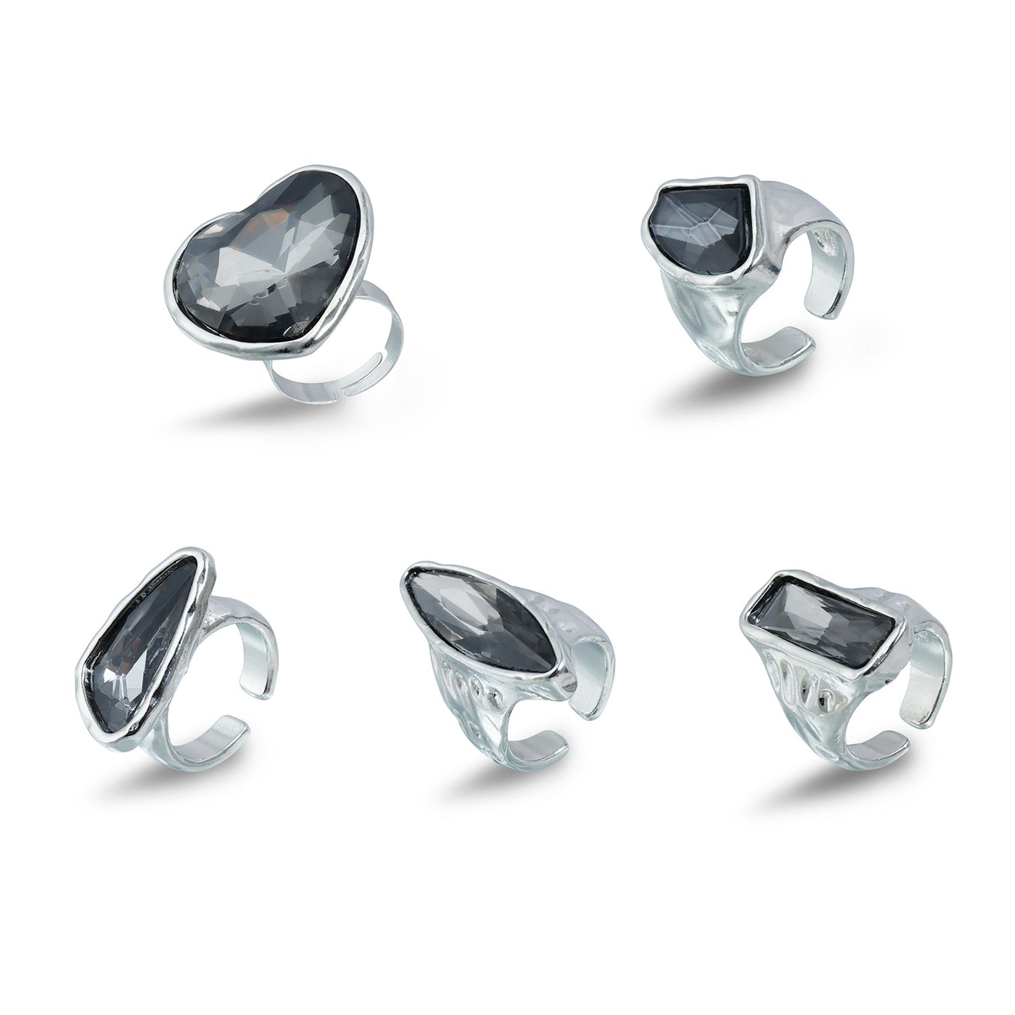 Cool Geometric Black Diamond Adjustable Female Personality Creative Opening Ring