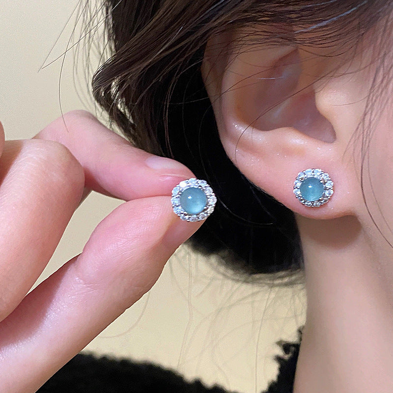 Women's Compact Mini Blue Green Zircon For Earrings