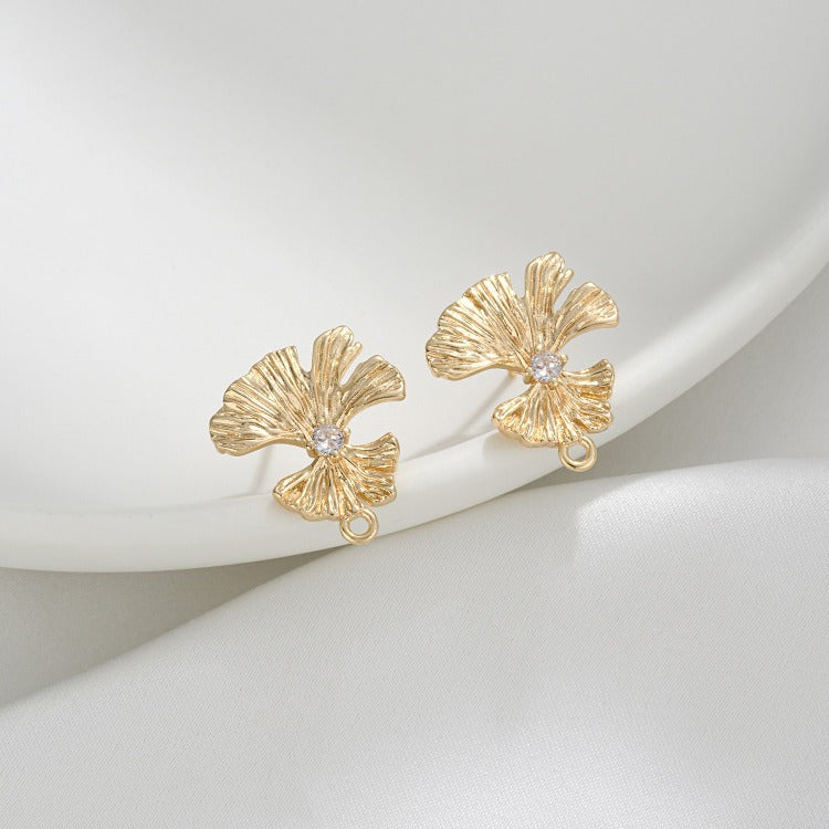 Color Retention Ginkgo Leaf Fan-shaped With Handmade Ear Hook Stud Earrings