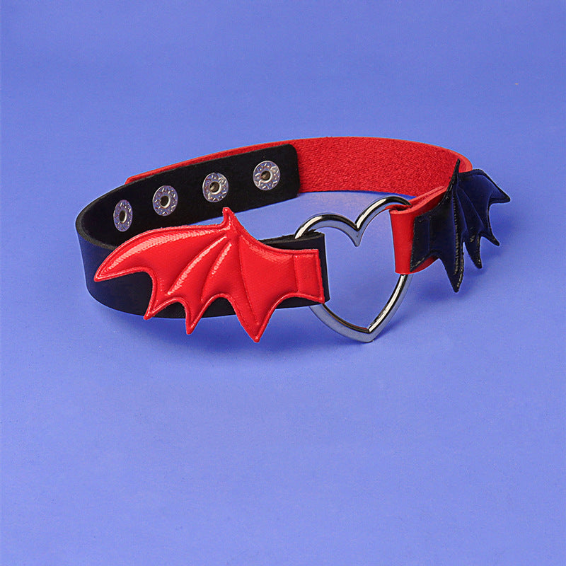Dark Punk Heart-shaped Wings Leather Contrast Color Collar