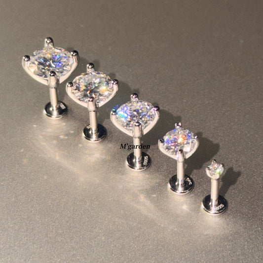 Zircon Ear Bone Sier Thread Flat Rivet Rings