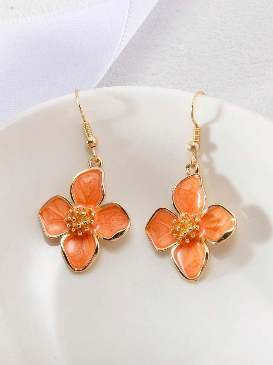 Women's Simple Design Glaze Flowers For Vacation Style Colorful Flower Ear Hook