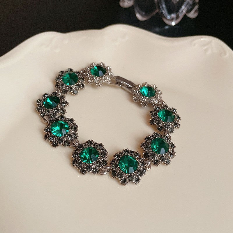 Style Turquoise Blue Diamond Flower Ear Light Luxury Minority Clavicle Necklaces
