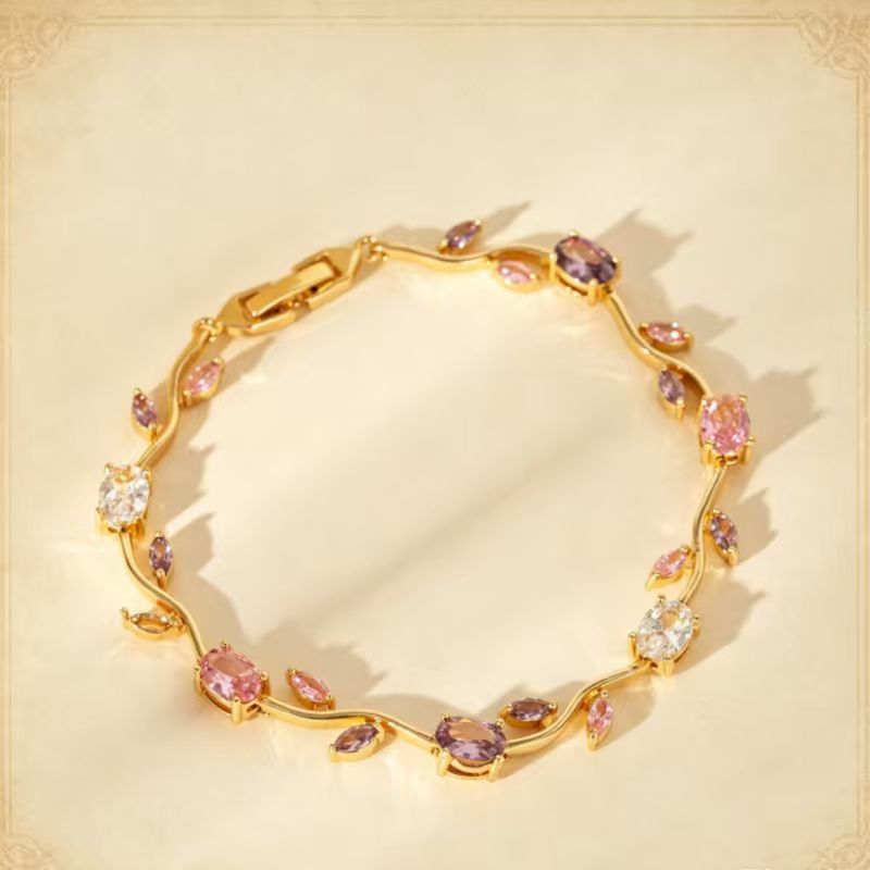 Luxury Style Quality Inlaid Color Zircon Branches Fashion Light Full Bracelet