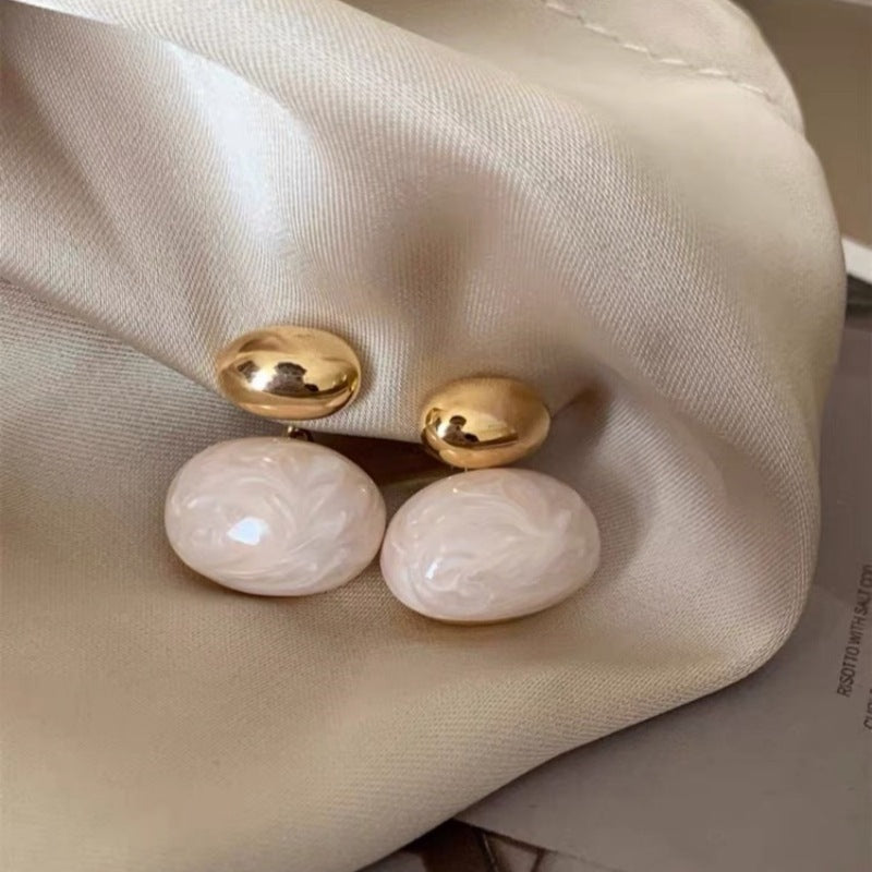Women's Style Retro Design Metal Bean-shaped Oval Earrings