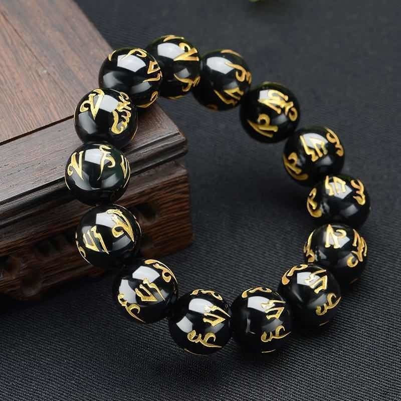 Men's Obsidian Six Words Mantra Buddha Beads Lucky For Will Bracelets