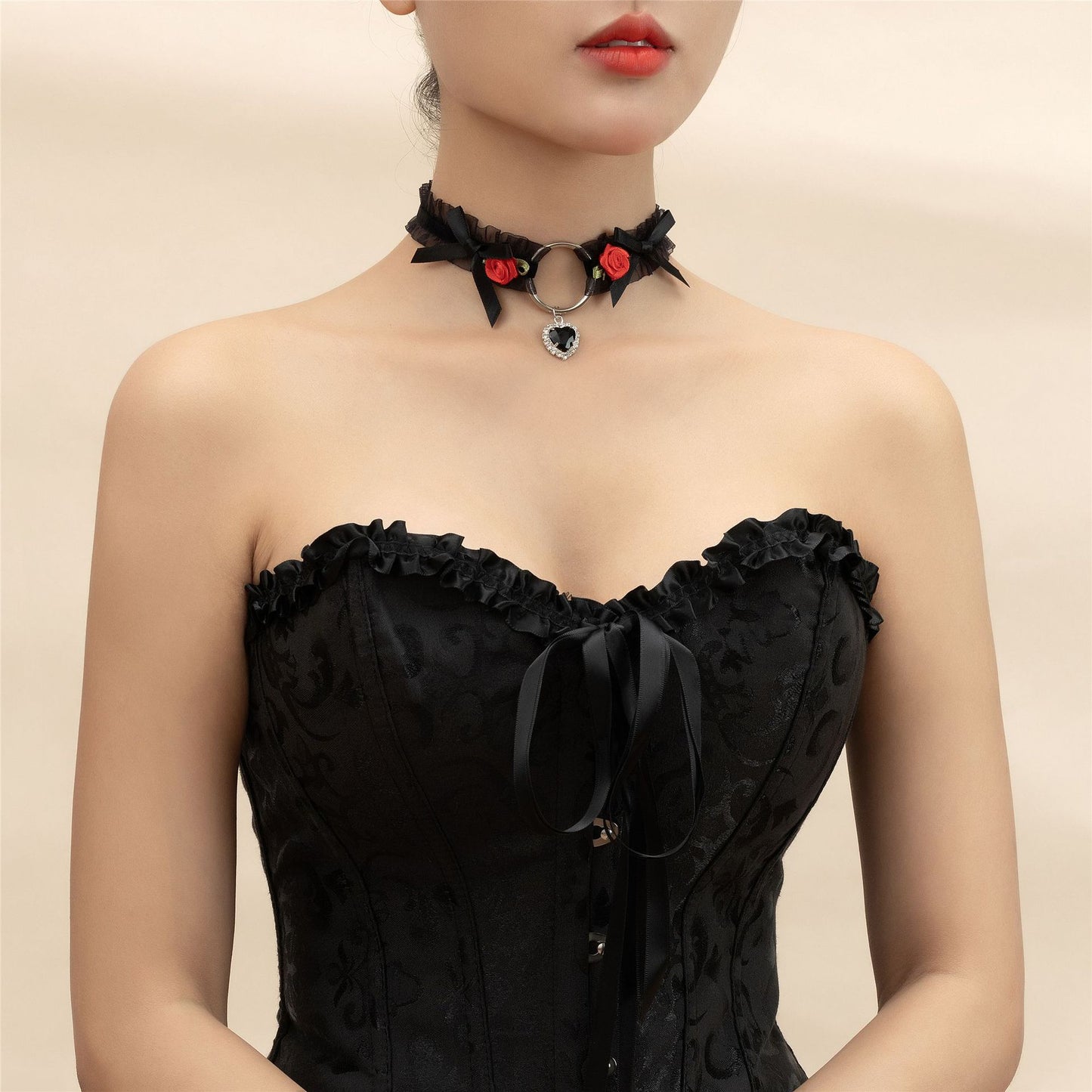 Women's Rose Cute Lace Lolita Crystal Choker Necklaces