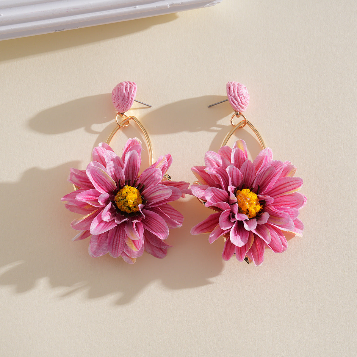 Raffia Fabric Flower Steel Needle Seaside Earrings