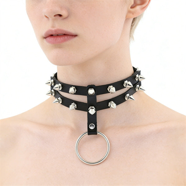 Leather Female Black Spike Punk Gothic Collar
