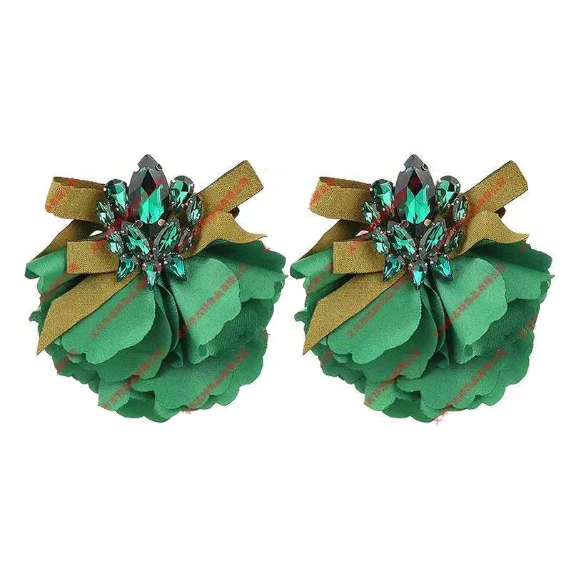 Handmade Fabric Crystal Flower Fashion Exaggerating Eardrops Earrings