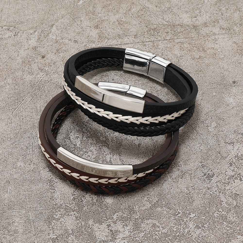 Personalized Leather Titanium Steel Alloy Magnetic Buckle Simple Bracelet