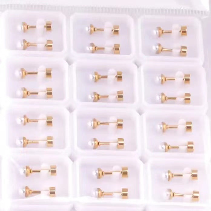 Pearl Screw Tightening Buckle Stainless Steel Female Simple Graceful Small Stud Earrings