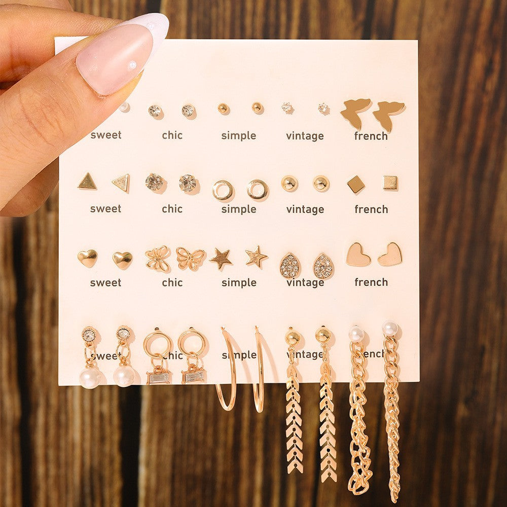 Metal Irregular Geometry Pairs Earings Vintage Pearl Earrings