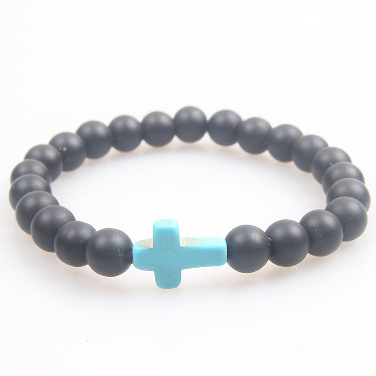 Women's & Men's Turquoise Cross Volcanic Rock Beaded Vintage Bracelet