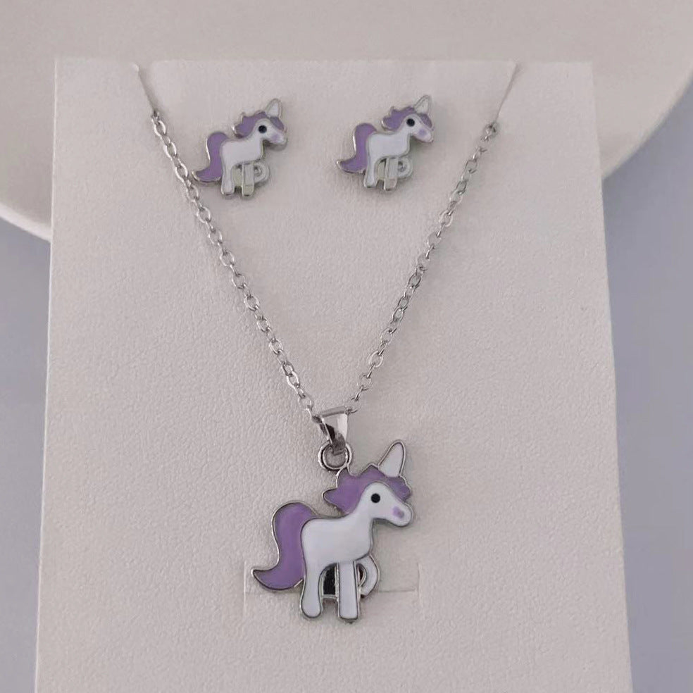 Fashion Temperament Clavicle Chain Niche Popular Unicorn Jewelry Set
