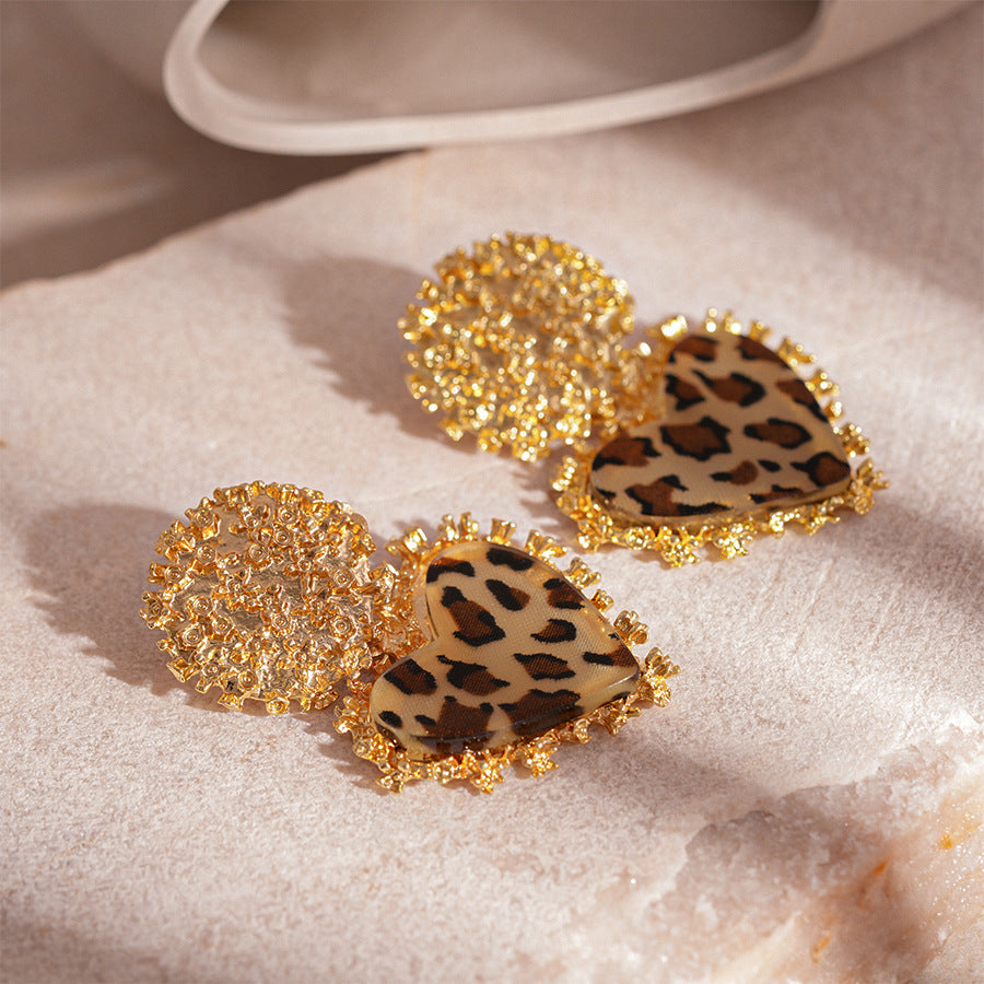 Women's Leopard Print Resin Circle Heart Geometric Earrings