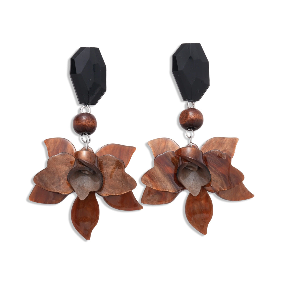 Women's Retro Style Resin Three-dimensional Flower Sier Pin Fashion High-grade Rings