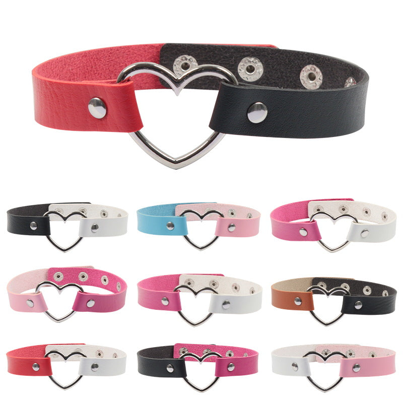Color Matching Leather Peach Heart Love Heart-shaped Female Neckband Clavicle Collar