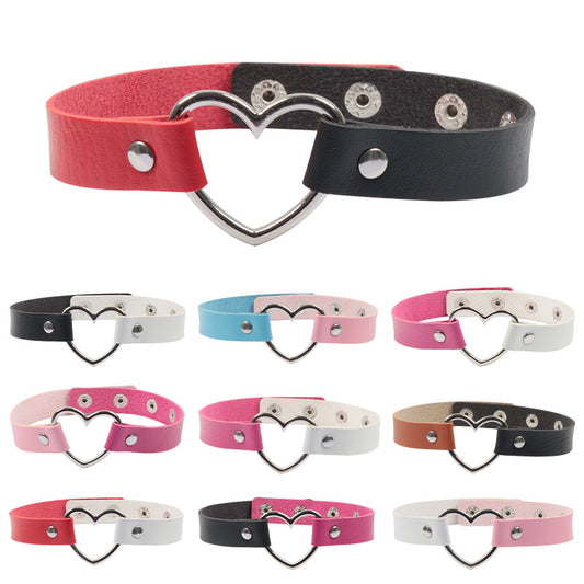 Color Matching Leather Peach Heart Love Heart-shaped Female Neckband Clavicle Collar
