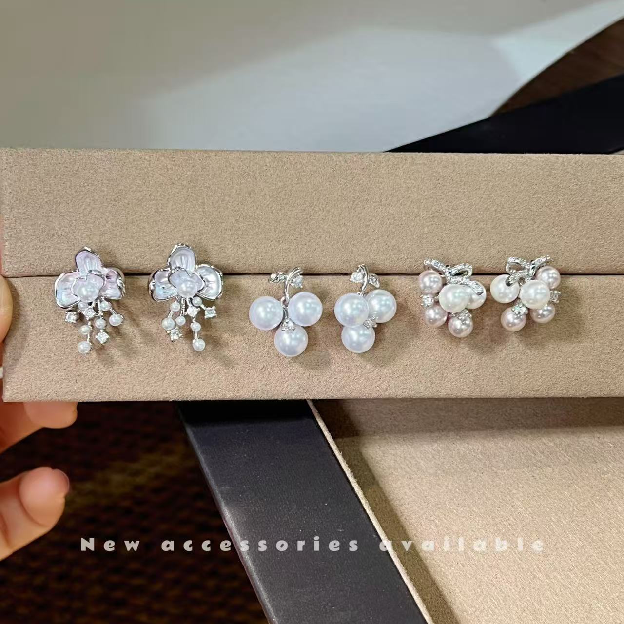 Entry Lux Design Flower Zircon Pearl Fashion Pink Shell Pearls Stud Earrings