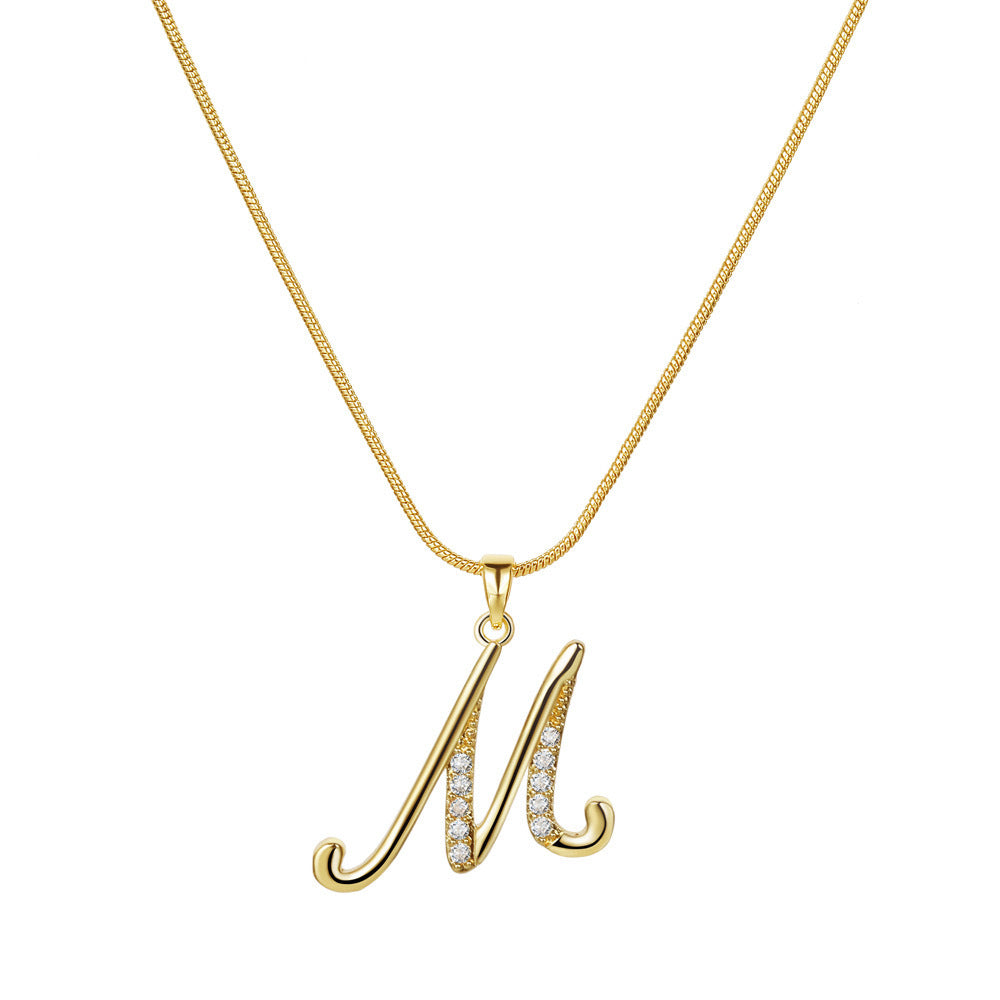 Letter Copper Inlaid Zircon Round Snake Bones Necklaces