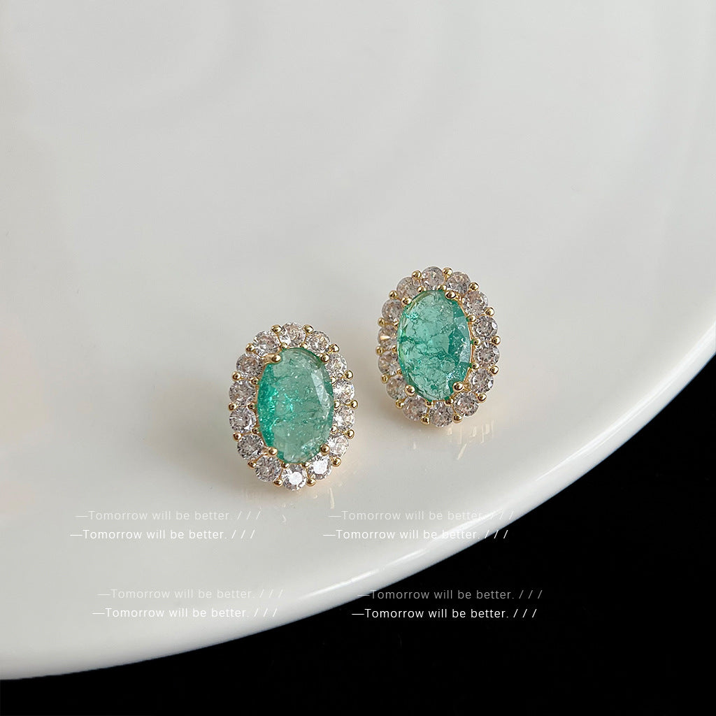 Gold Electroplated Colored Gems Zircon Design Earrings