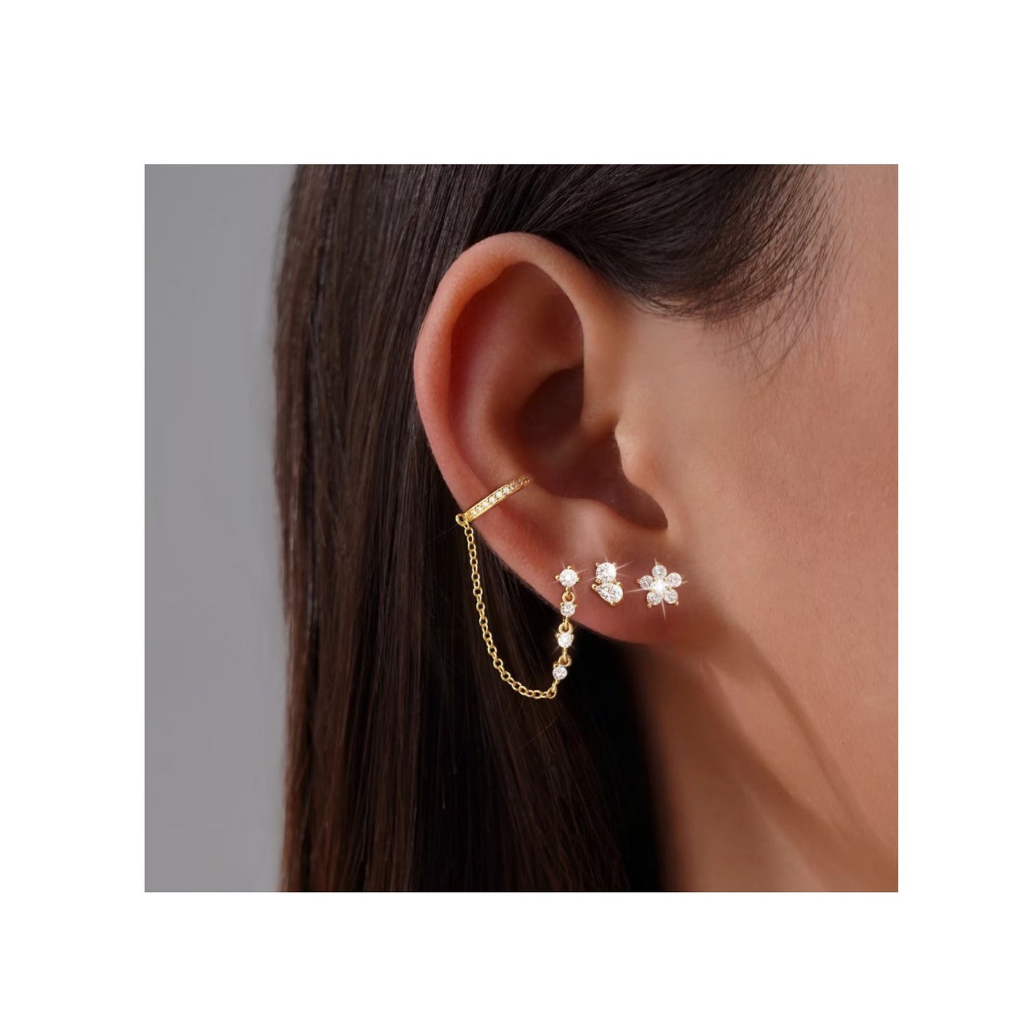 Gold Plating Inlaid Zircon Fashion Chain Senior Earrings