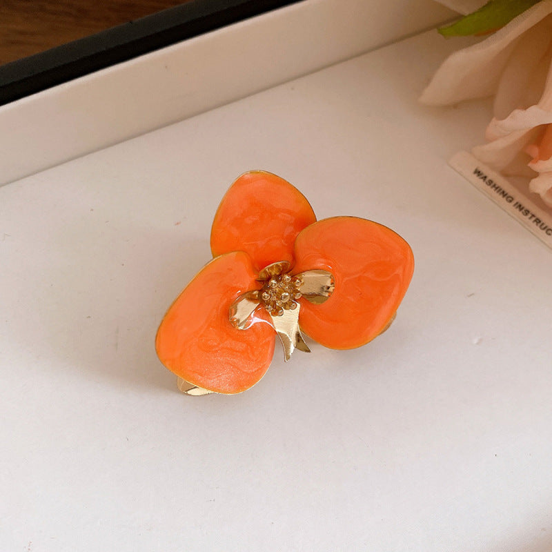Women's Enamel Flower Open Golden Petal Design Rings