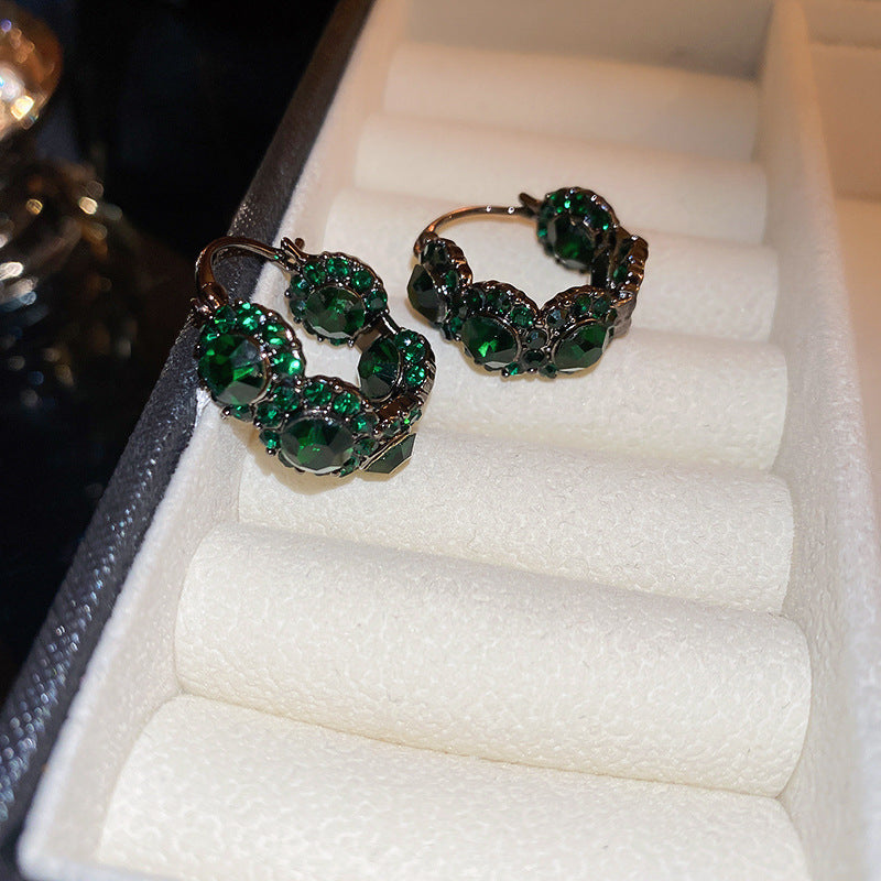 Needle Vintage Emerald Rhinestone Fashion Special Interest Light Earrings