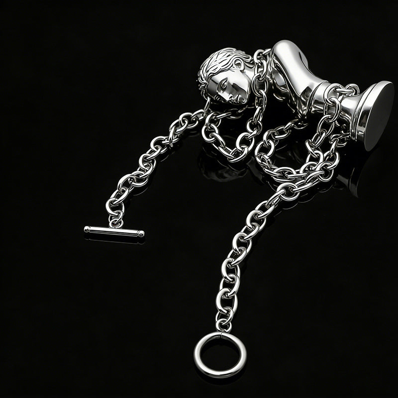 Women's & Men's Street Thick Chain Hollow Buckle Couple Necklace