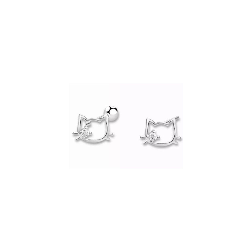 Single Diamond Hollow Cat Female Sweet Full Ear Stud Earrings