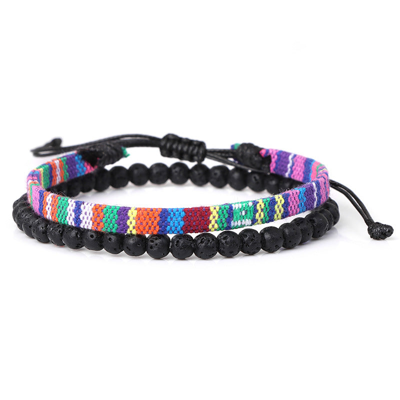 Men's Fabric Woven Retro Simple Volcanic Rock Bracelet
