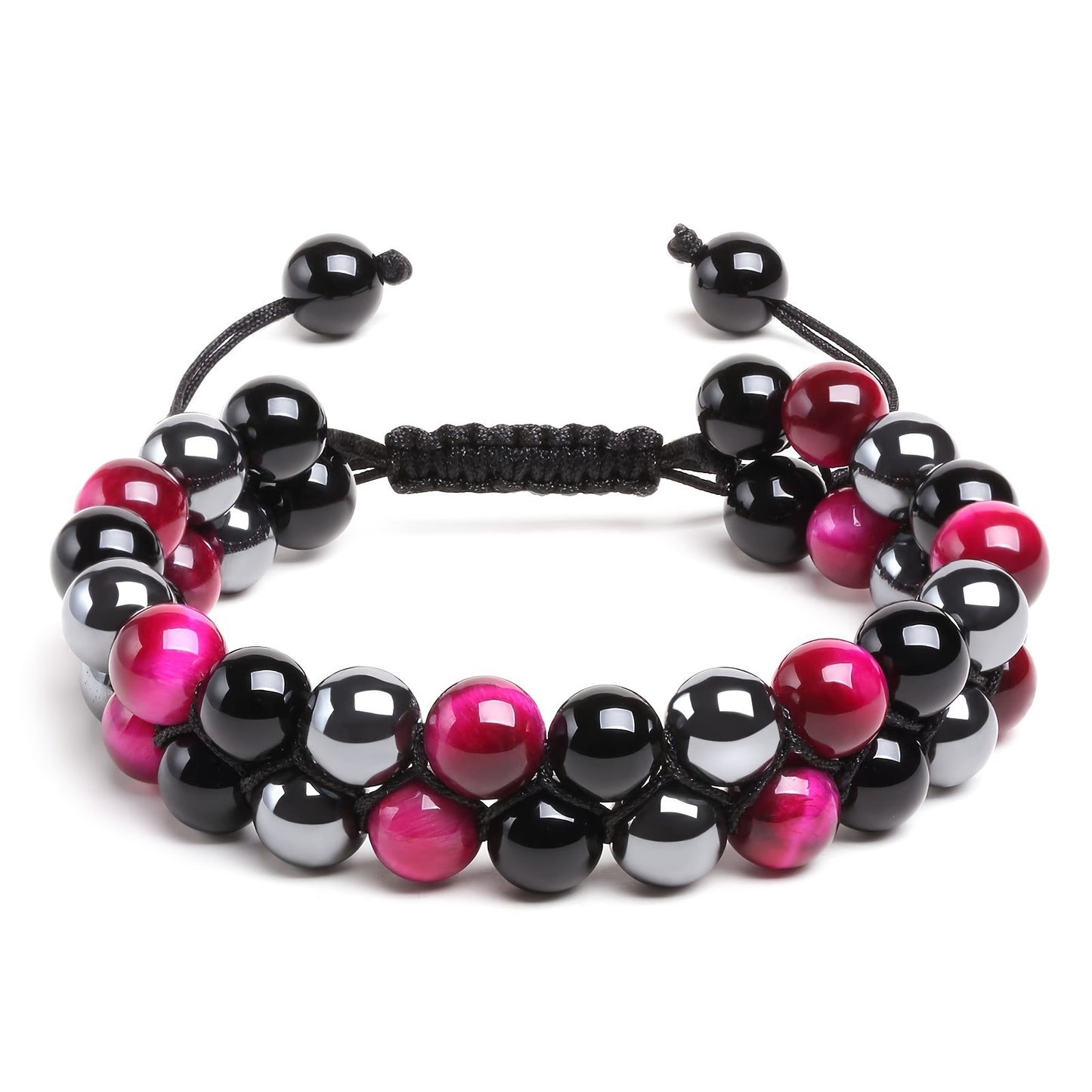 Women's & Men's Cat's Eye Green Pine Red Pattern Black Silk Phantom Natural Bracelet