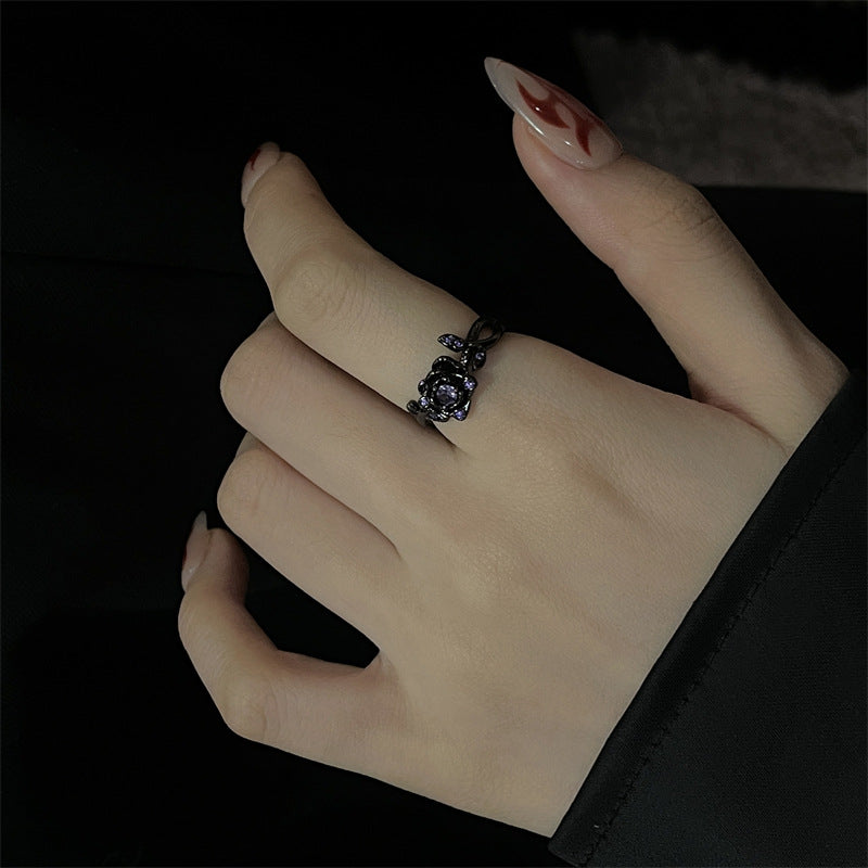 Women's Style Rose Open Design Purple Zircon Rings