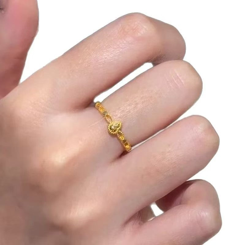 Ancient Gold Hollow Small Gourd Female Chinese Fu Ring