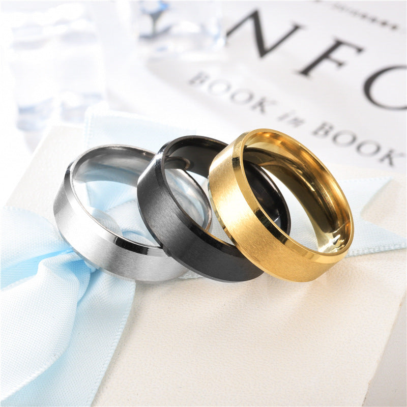 Men's Matte Double Bevel Stainless Steel Glossy Rings